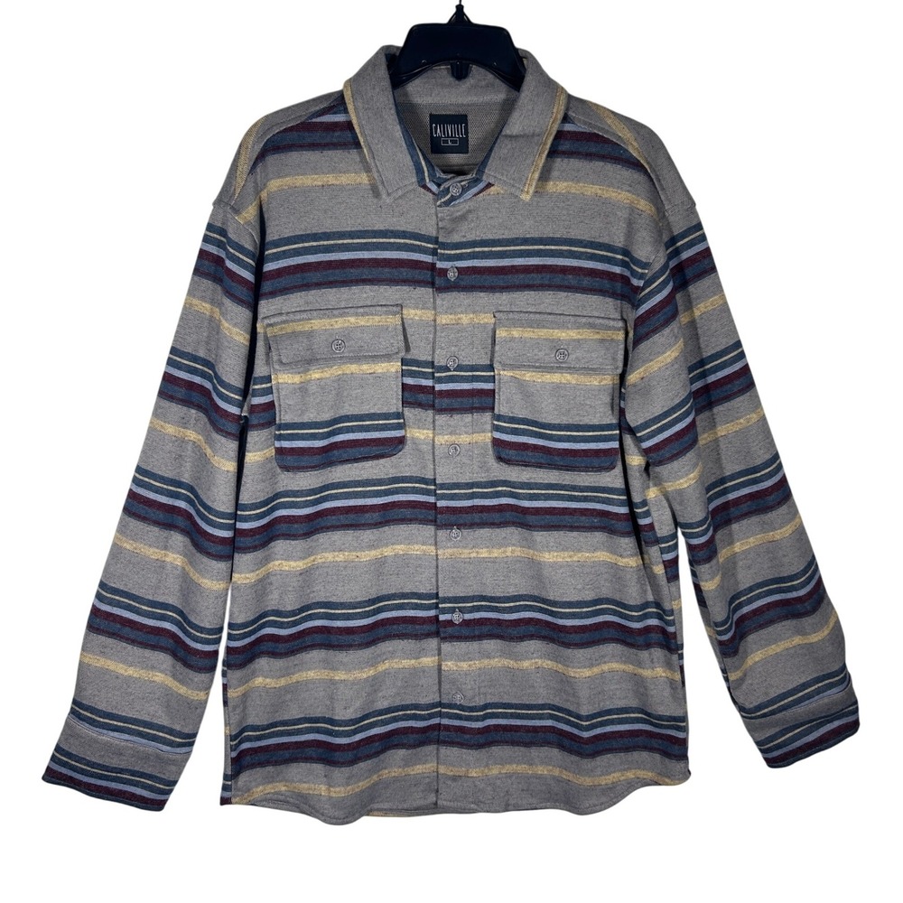 Caliville Men's Large Striped LS Button Up‎ Flannel Shirt Gray New Without Tag